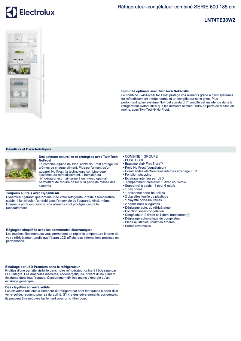 Page n°1 - Fiche technique Electrolux LNT4TE33W2