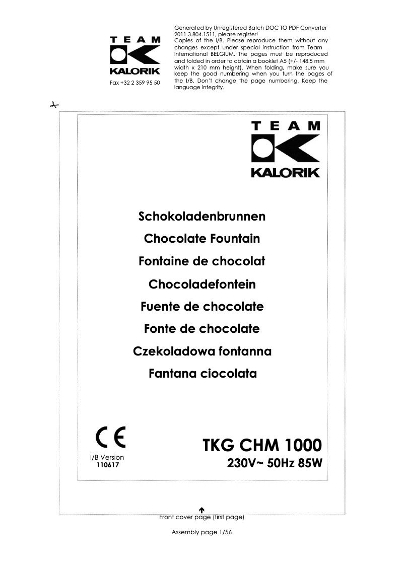 Page 1 de la notice Manuel utilisateur Kalorik TKG CHM 1000