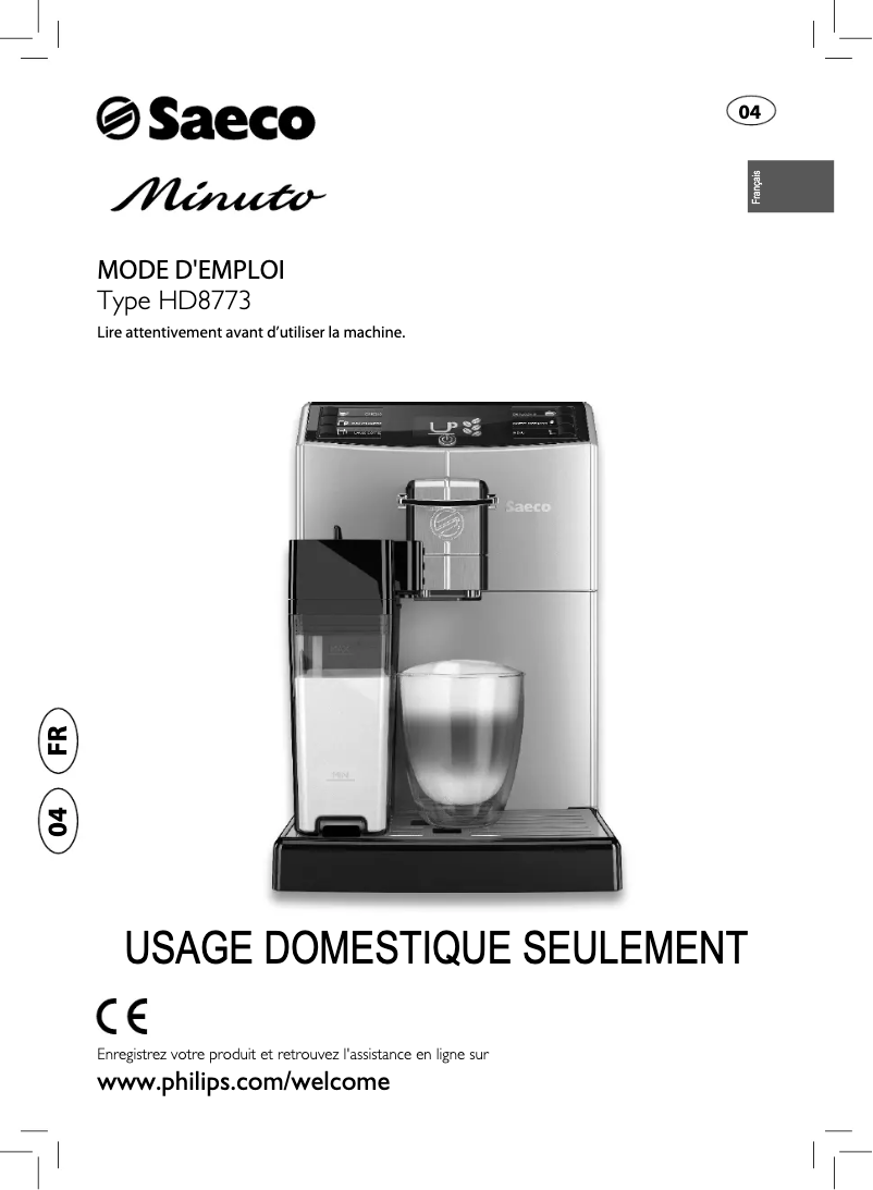 Page 1 de la notice Manuel utilisateur Philips Saeco Minuto HD8773