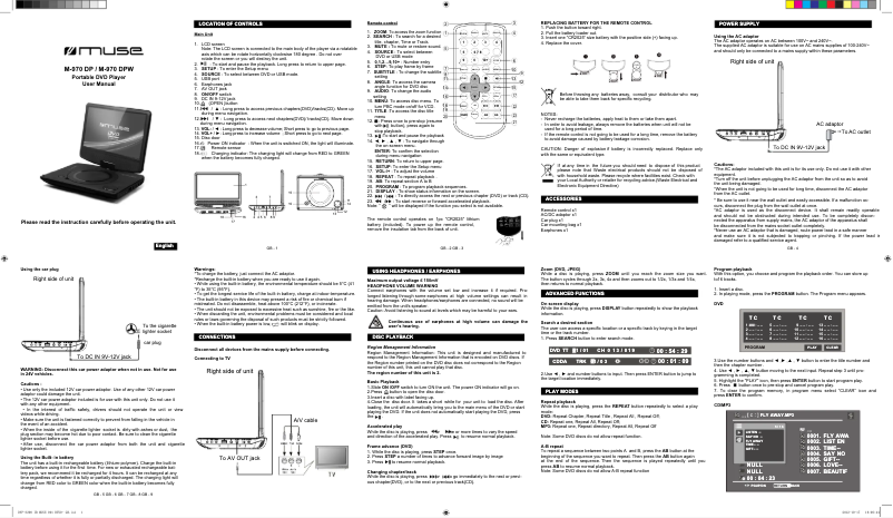 Page 1 de la notice Manuel utilisateur Muse M-970 DPW
