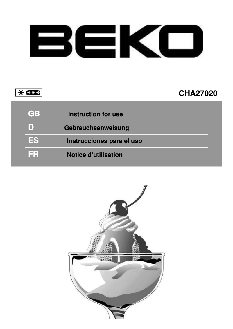 Page 1 de la notice Manuel utilisateur Beko CHA 27020