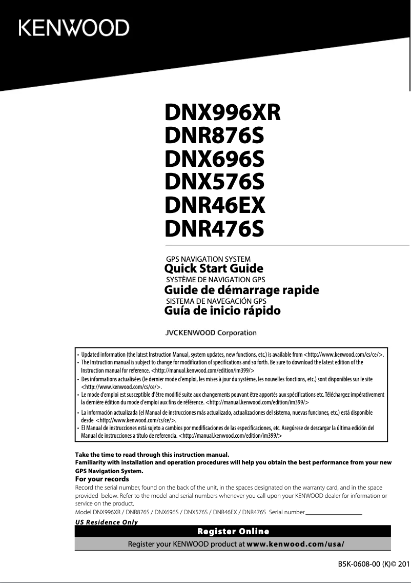 Page 1 de la notice Guide de démarrage rapide Kenwood DNR476S