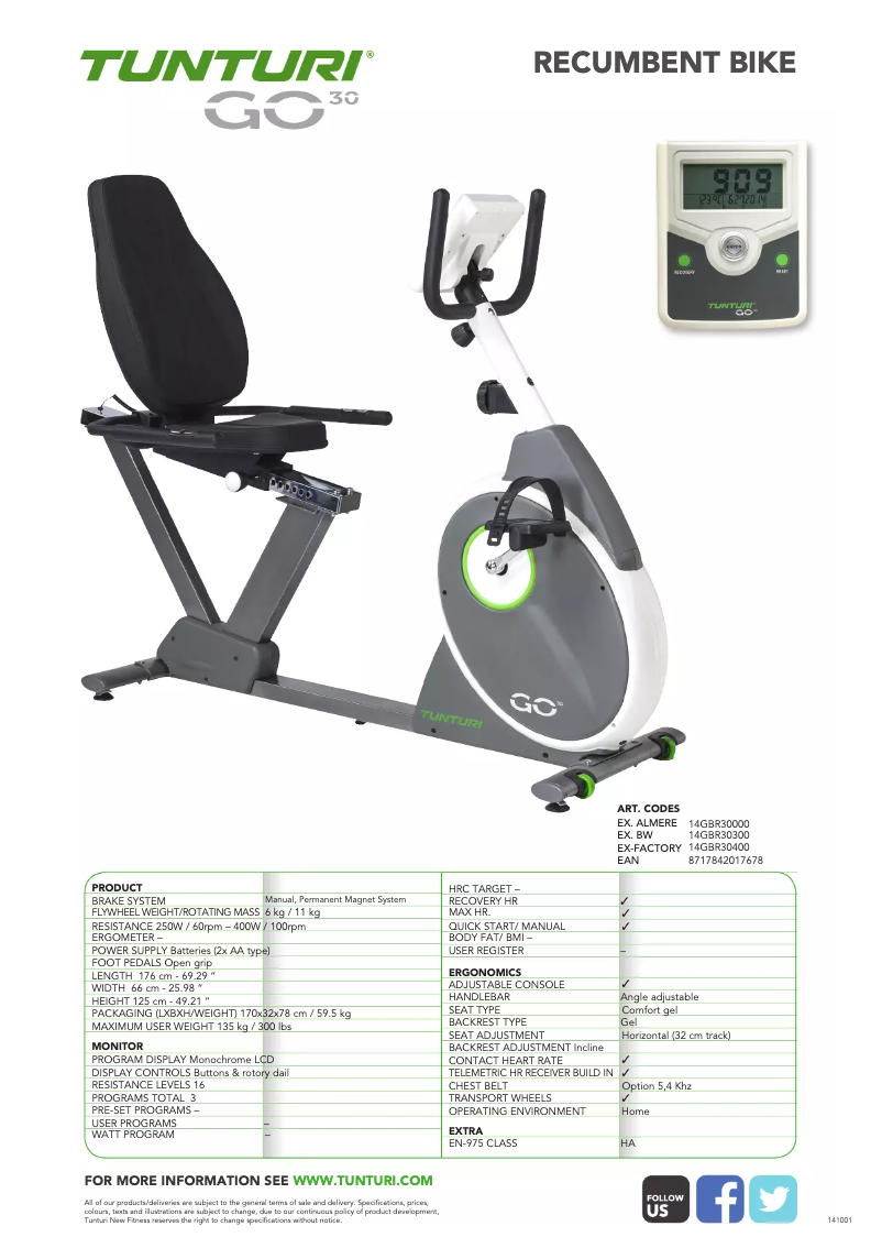 Page n°1 - Manuel utilisateur Tunturi Go 30