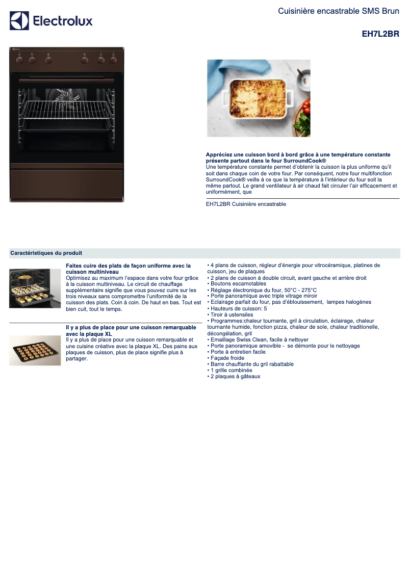 Page 1 de la notice Fiche technique Electrolux EH7L2BR
