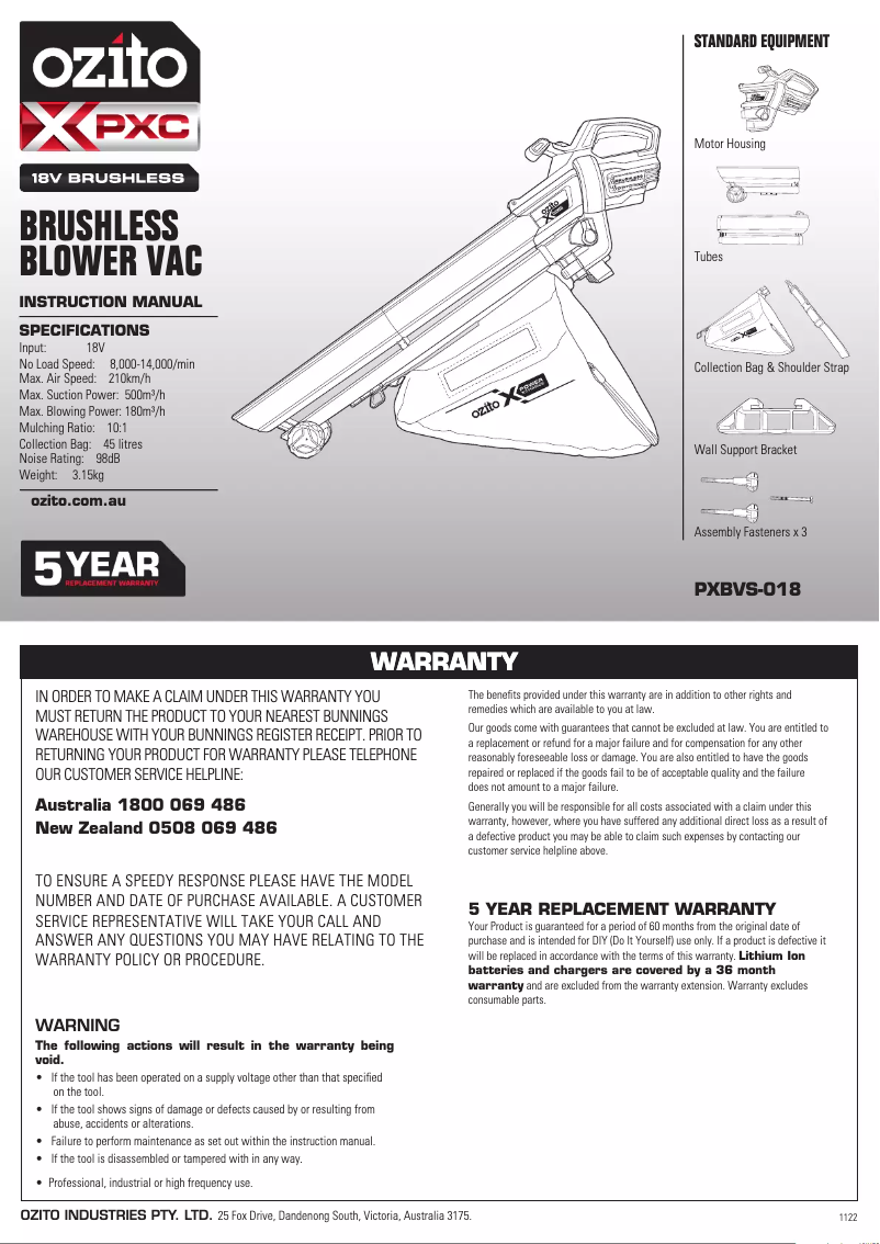 Página 1 del manual Manual de usuario Ozito PXBVK-418