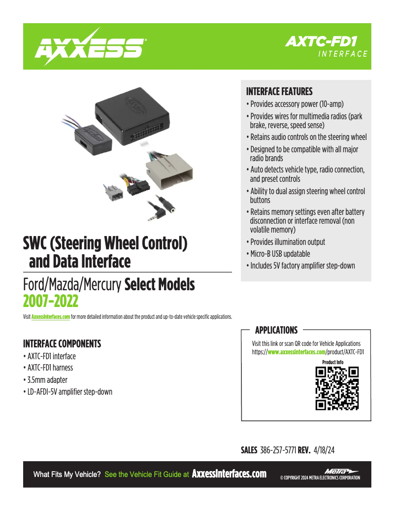 Page 1 de la notice Fiche technique AXESS AXTC-FD1