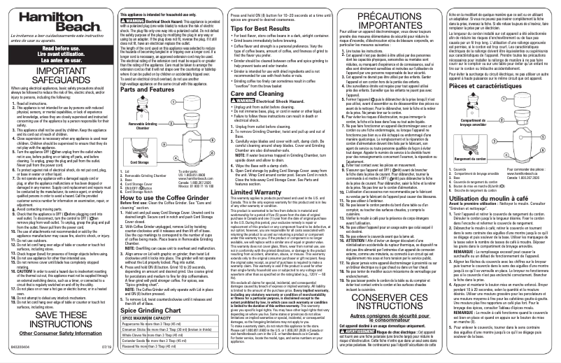 Page 1 de la notice Manuel utilisateur Hamilton Beach 80410