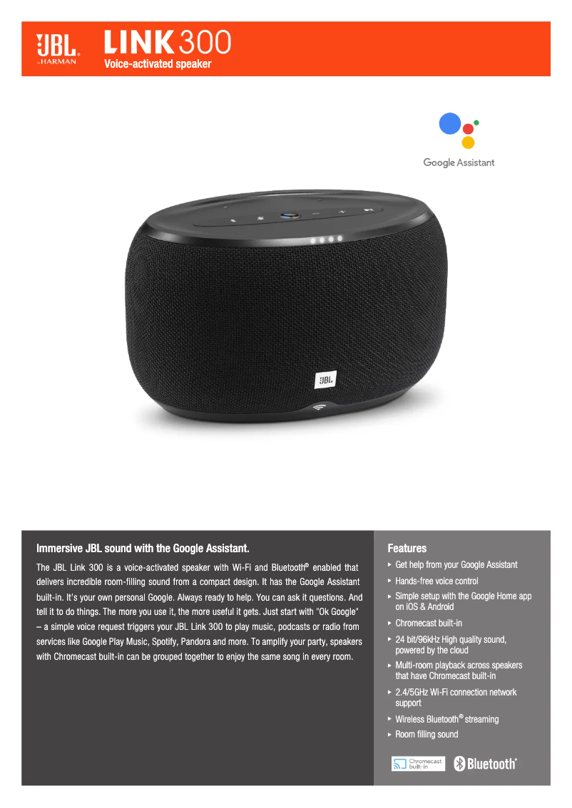 Page 1 de la notice Fiche technique JBL Link 300