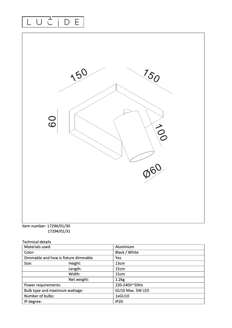 Page n°1 - Manuel utilisateur Lucide Blyth 17294/01/31