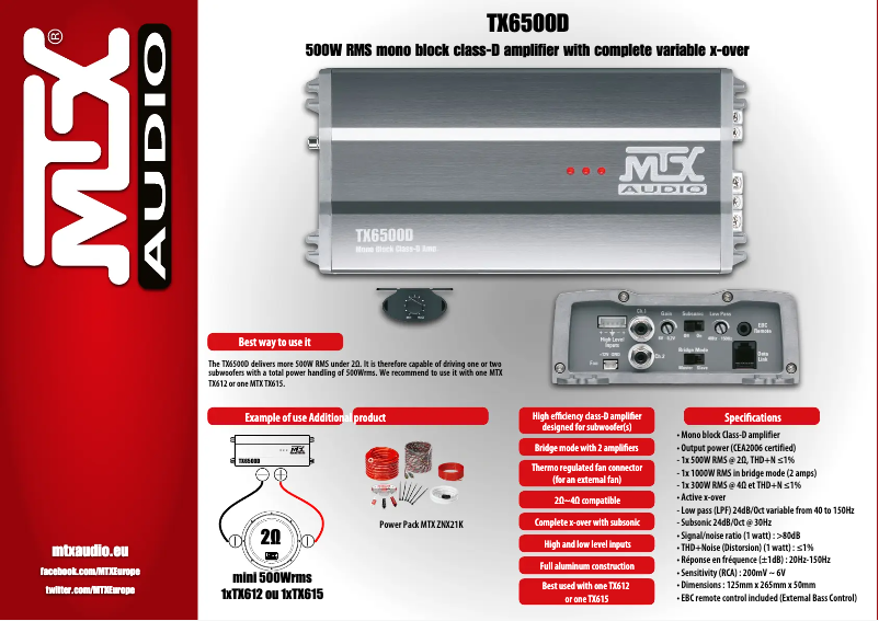 Page 1 de la notice Fiche technique MTX Audio TX6500D