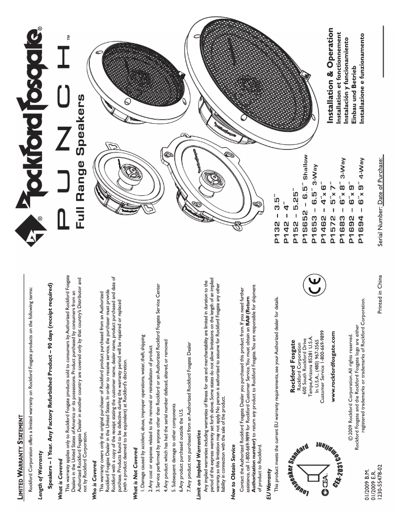 Page 1 de la notice Manuel utilisateur Rockford Fosgate Punch P1S652