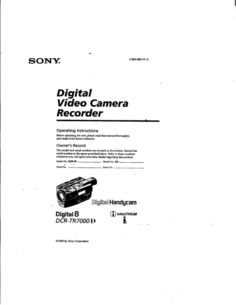 Page 1 de la notice Manuel utilisateur Sony DCR-TR7000