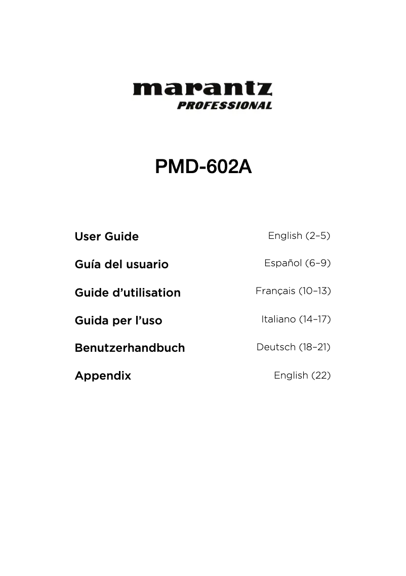 Page n°1 - Manuel utilisateur Marantz PMD-602A