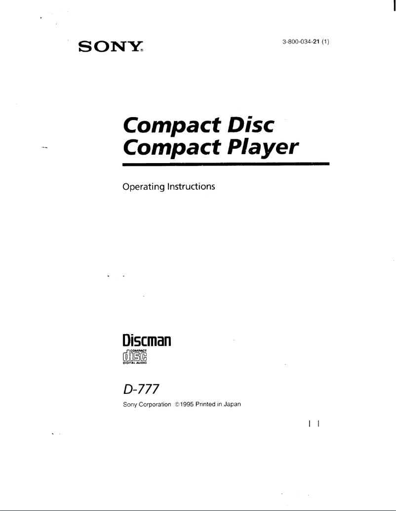Image de la première page du manuel de l'appareil Discman D-777