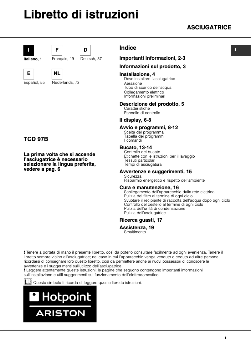 Page n°1 - Manuel utilisateur Hotpoint TCD 97B 6HY/N (EU)