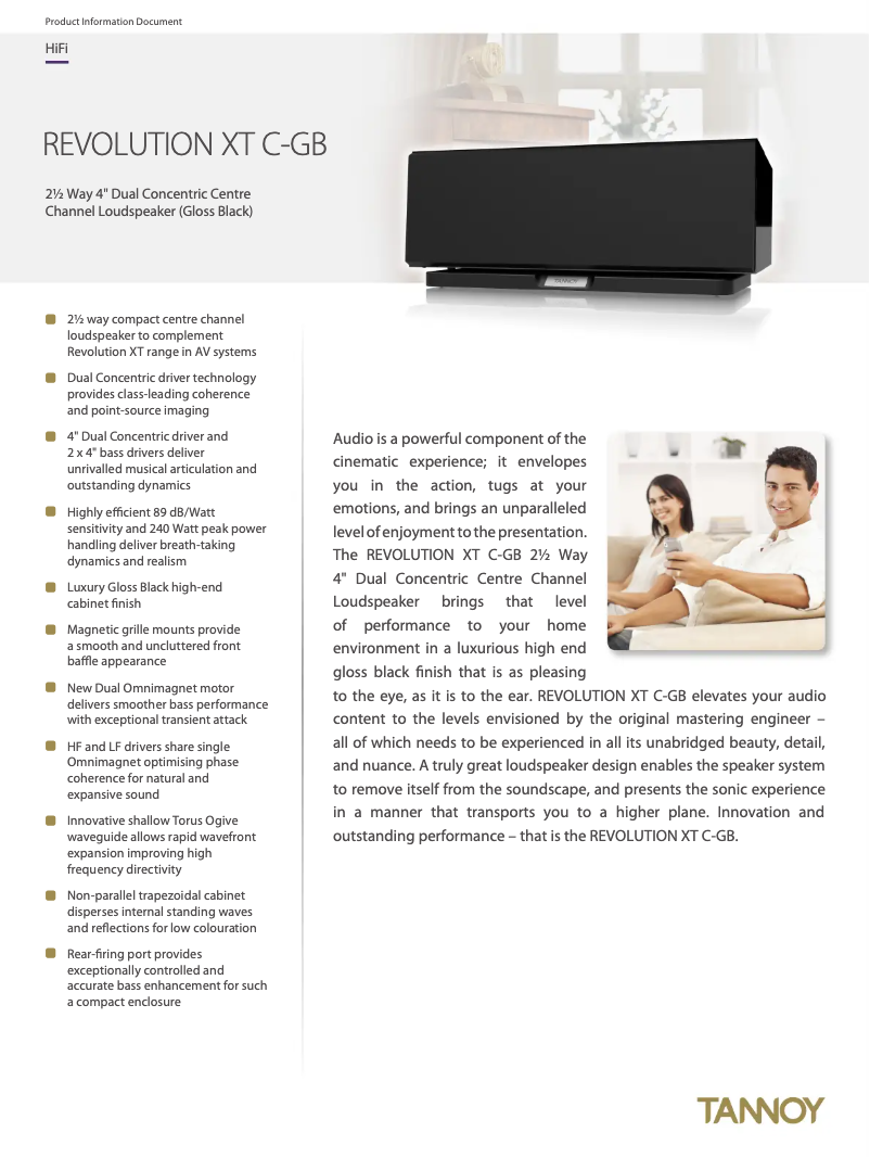 Page 1 de la notice Fiche technique Tannoy Revolution XT C