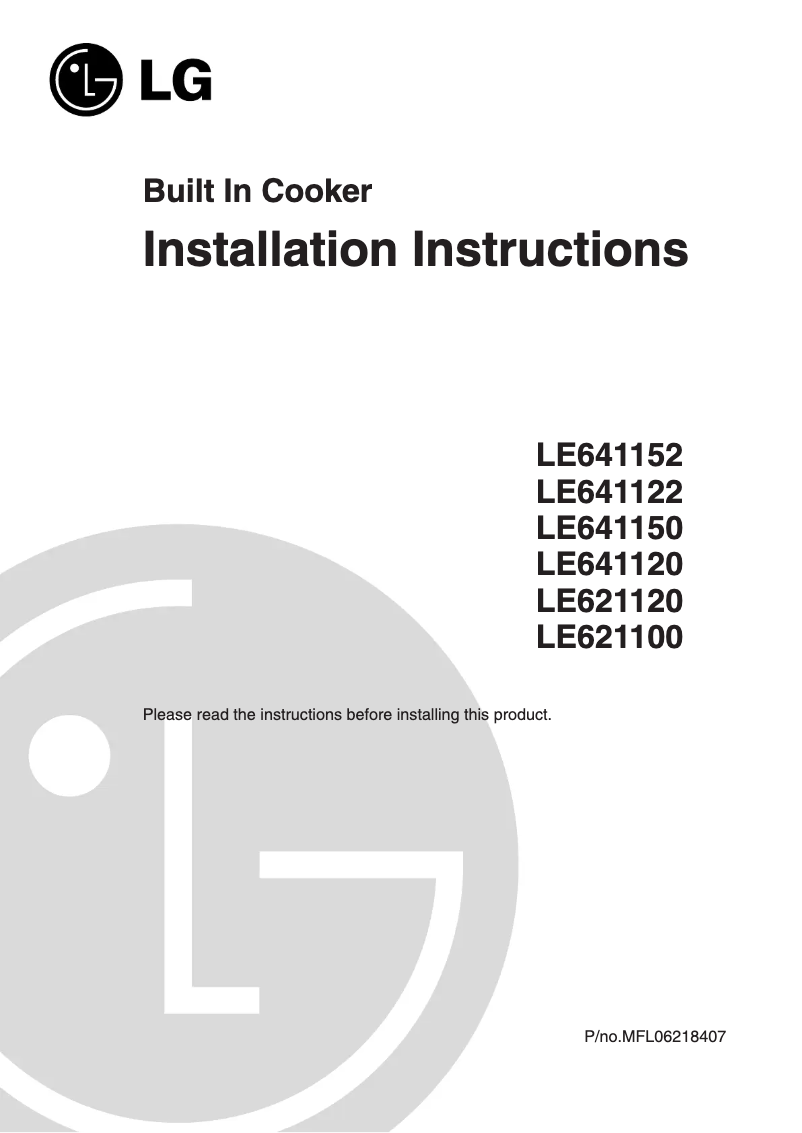 Page 1 de la notice Guide d'installation LG LE621100S