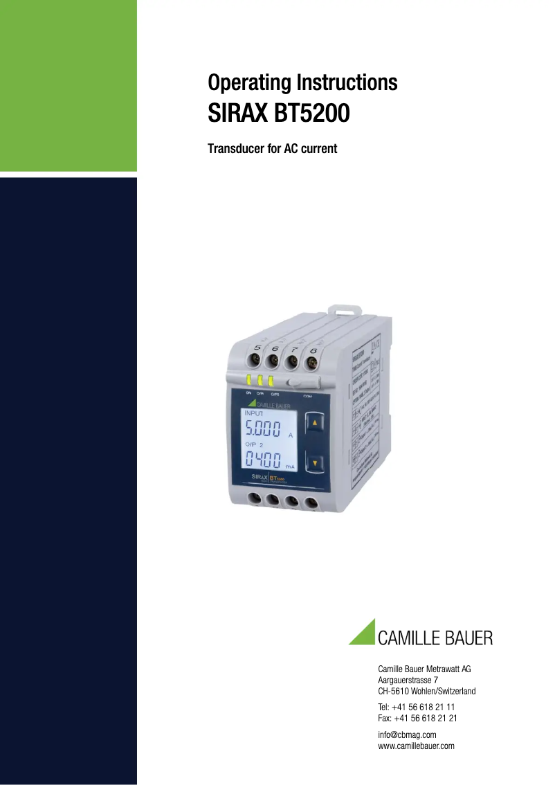 Page 1 de la notice Manuel utilisateur Camille Bauer SIRAX BT5200