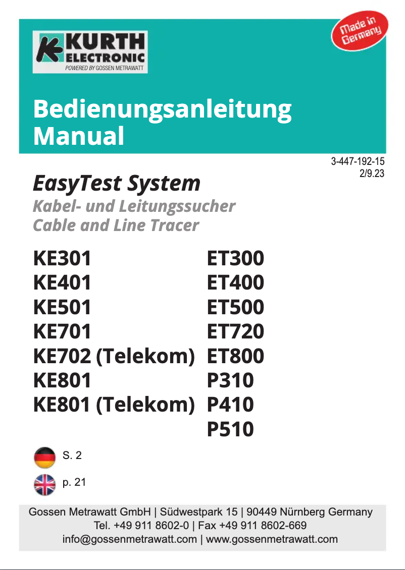 Page 1 de la notice Manuel utilisateur Kurth Electronic KE601