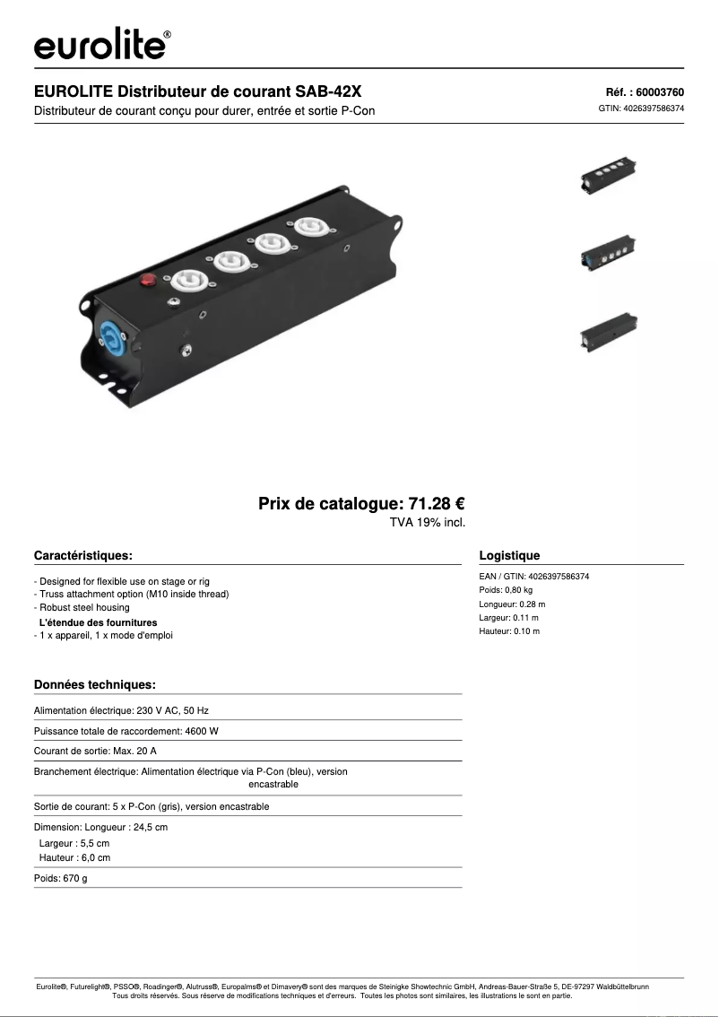 Página 1 del manual Ficha técnica Eurolite SAB-42X