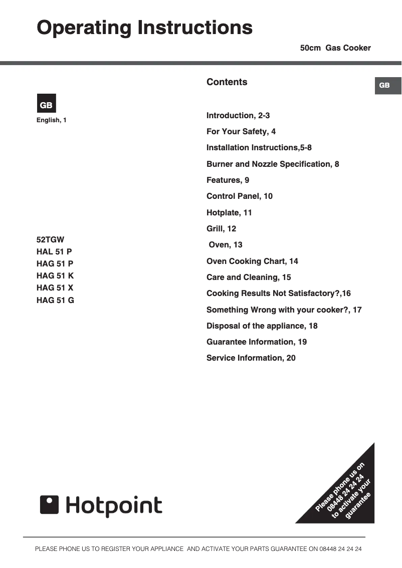 Page n°1 - Manuel utilisateur Hotpoint 52TGW