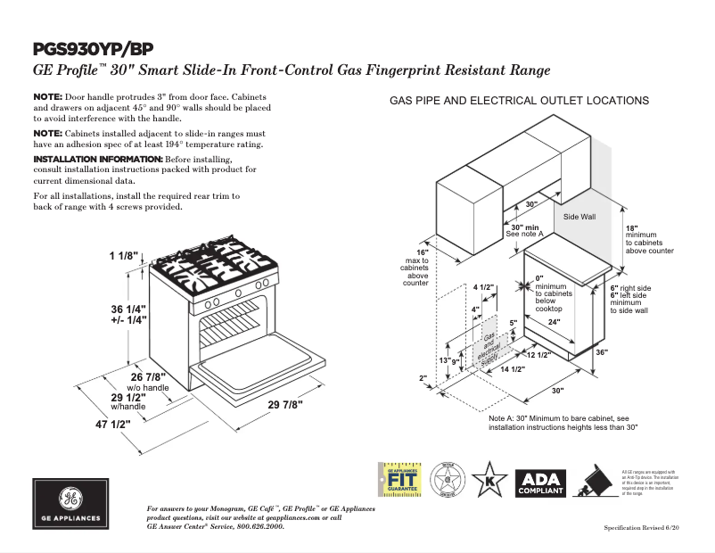 Page 1 of the manual Technical Sheet GE PGS930YPFS