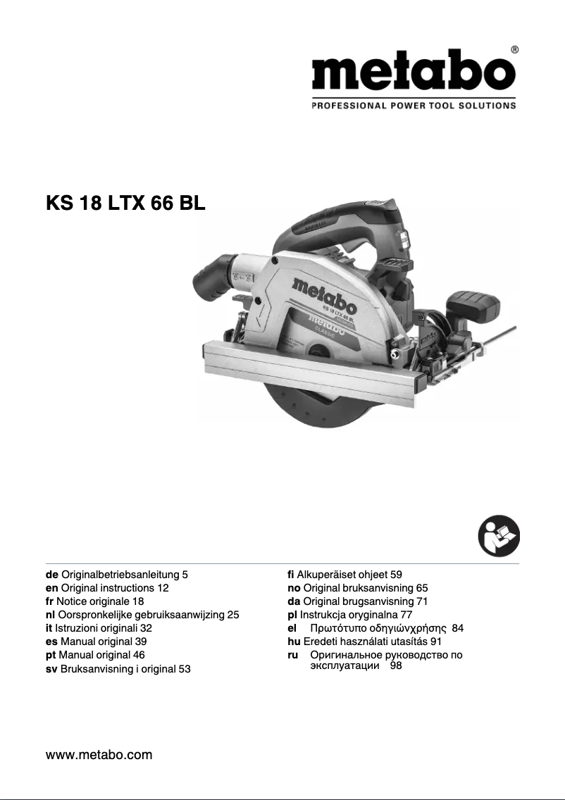 Page 1 de la notice Manuel utilisateur Metabo KS 18 LTX 66 BL