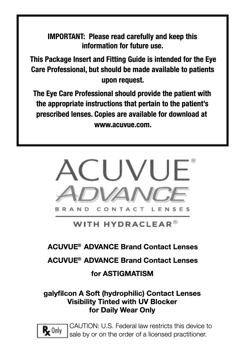 Image de la première page du manuel de l'appareil Acuvue Advance