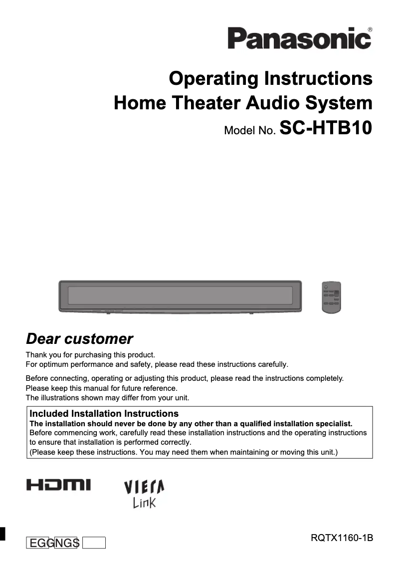 Image de la première page du manuel de l'appareil SC-HTB10