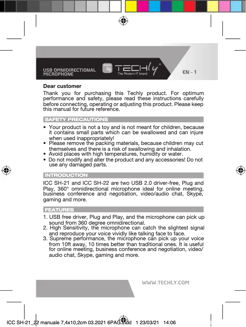 Page 1 de la notice Manuel utilisateur Techly ICC SH-21