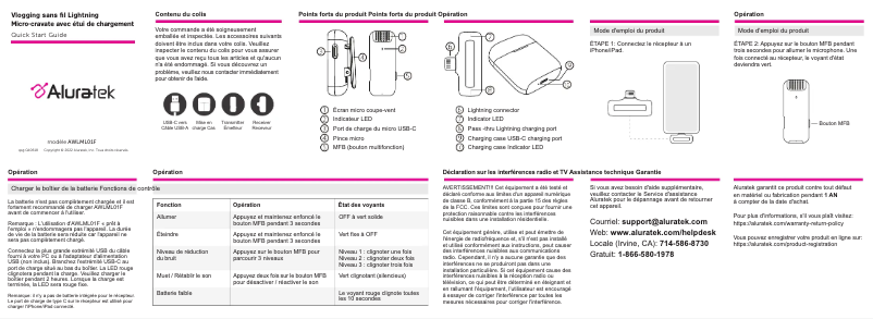 Page n°1 - Manuel utilisateur Aluratek AWLMC01F