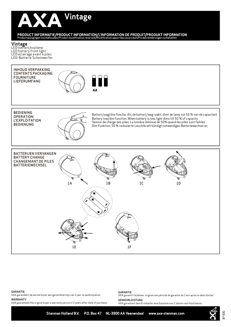 Page 1 de la notice Manuel utilisateur AXA Vintage