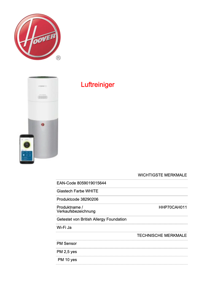 Imagen de la primera página del manual del dispositivo H-PURIFIER 700