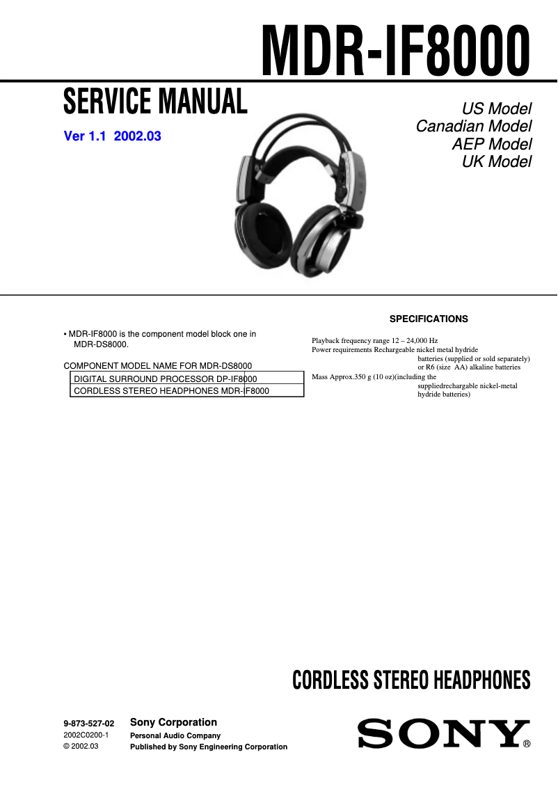 Page n°1 - Manuel utilisateur Sony MDR-IF8000