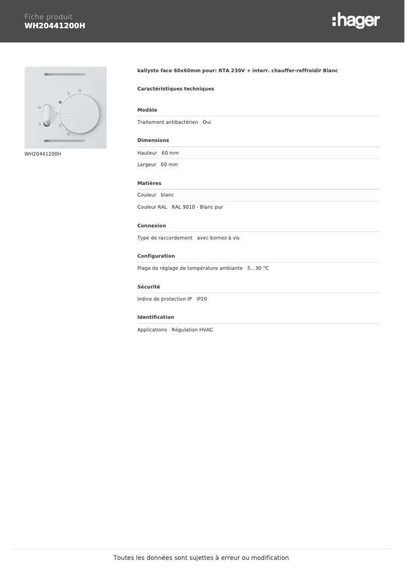 Image de la première page du manuel de l'appareil WH20441200H