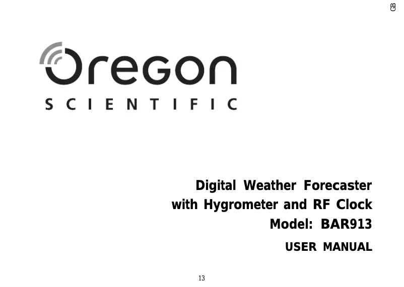 Page 1 de la notice Manuel utilisateur Oregon Scientific BAR913