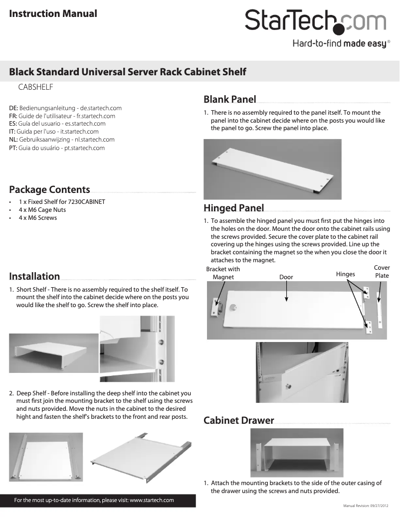 Page n°1 - Manuel utilisateur StarTech.com CABSHELF