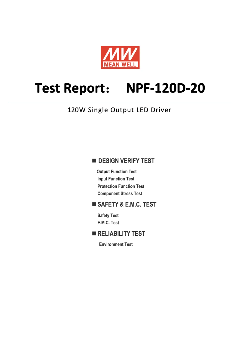 Page 1 de la notice Fiche technique Mean Well NPF-120D-20