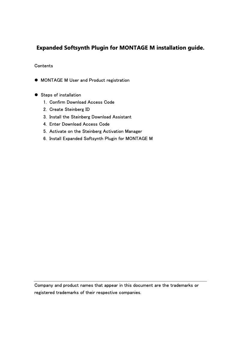 Page n°1 - Guide d'installation Yamaha MONTAGE M7