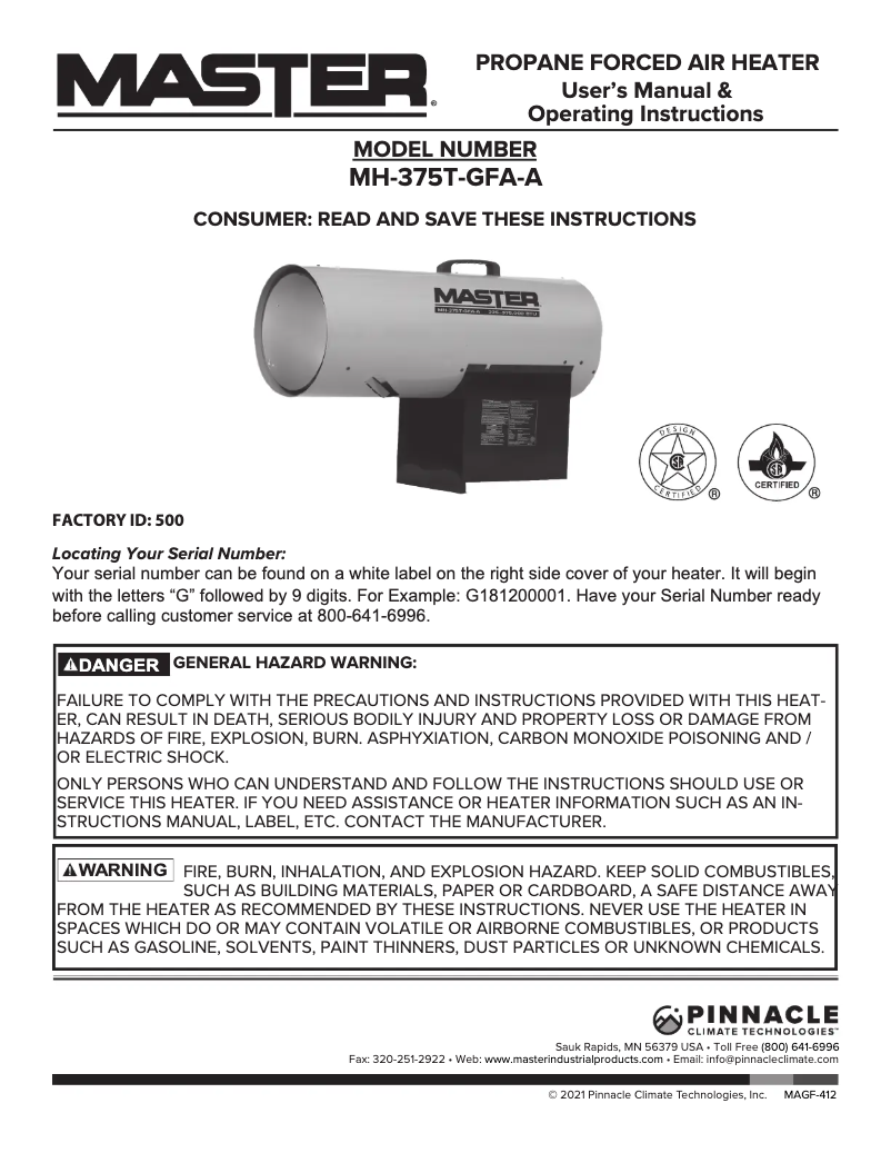 Page 1 de la notice Manuel utilisateur Master MH-375T-GFA