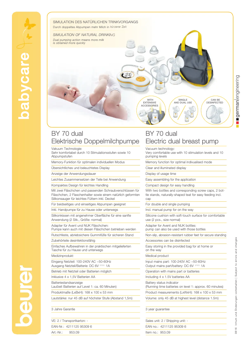 Page 1 de la notice Fiche technique Beurer BY 70