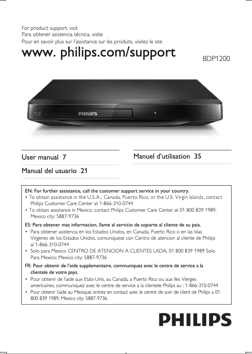 Page 1 de la notice Manuel utilisateur Philips BDP1200