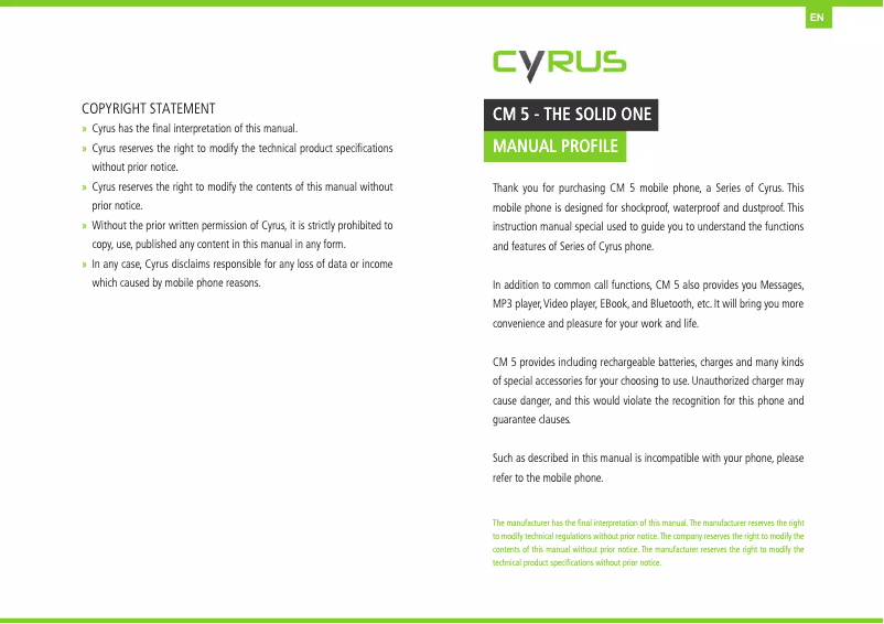 Image de la première page du manuel de l'appareil CM5