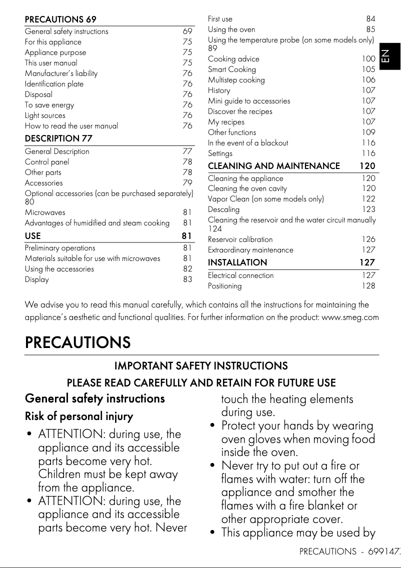 Page 1 de la notice Manuel utilisateur Smeg SO4106WAPG
