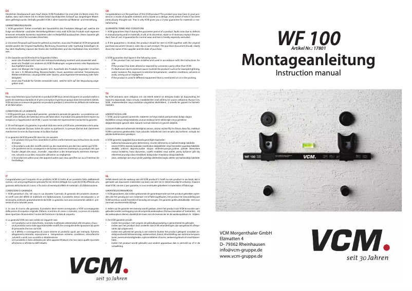 Page 1 de la notice Manuel utilisateur VCM WF 100
