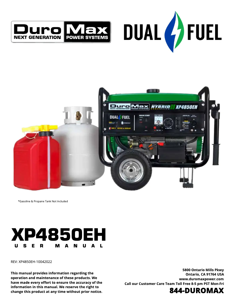 Page n°1 - Manuel utilisateur DuroMax XP4850EH