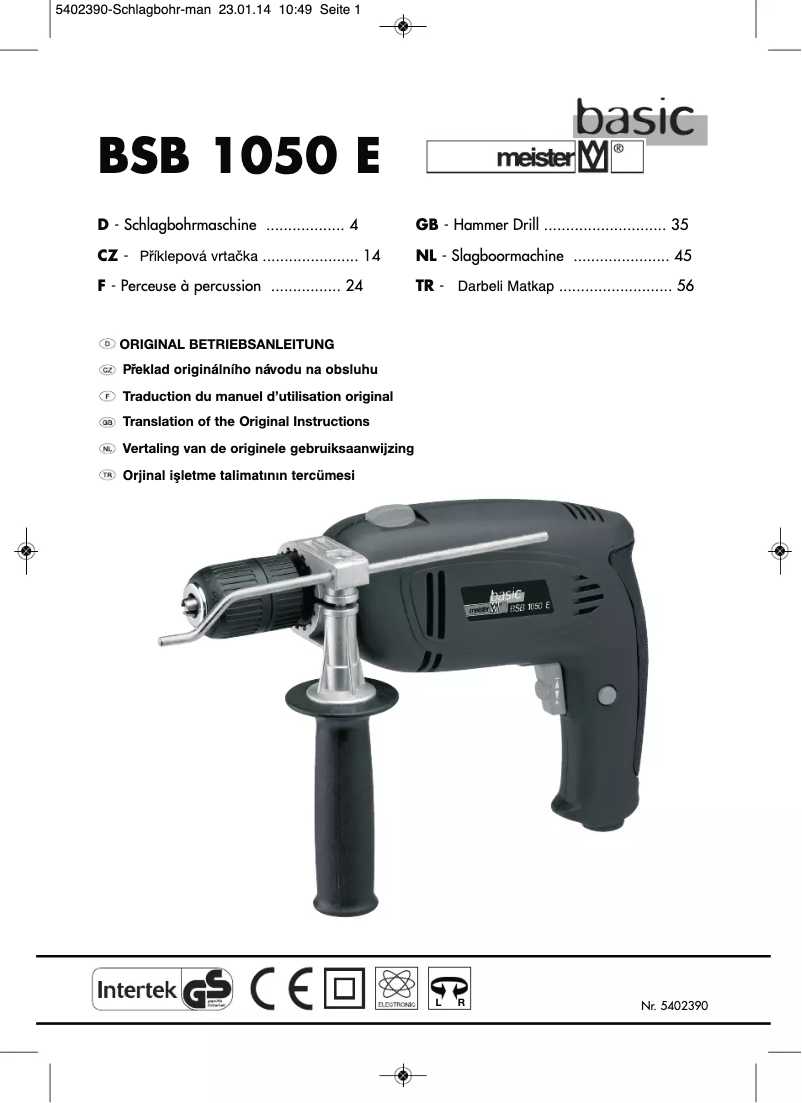 Page n°1 - Manuel utilisateur Meister Craft BSB 1050 E