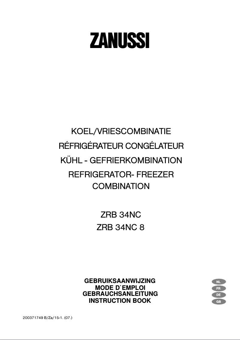 Page n°1 - Manuel utilisateur Zanussi ZRB 34 nd