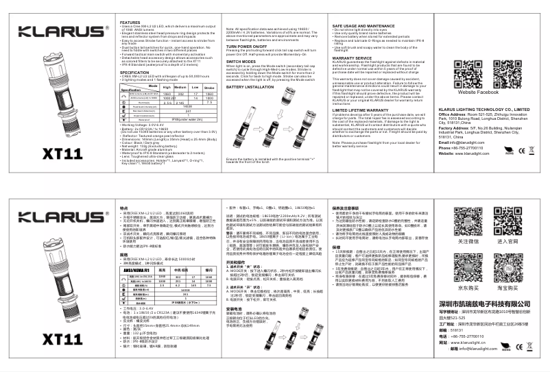 Page n°1 - Manuel utilisateur Klarus XT11