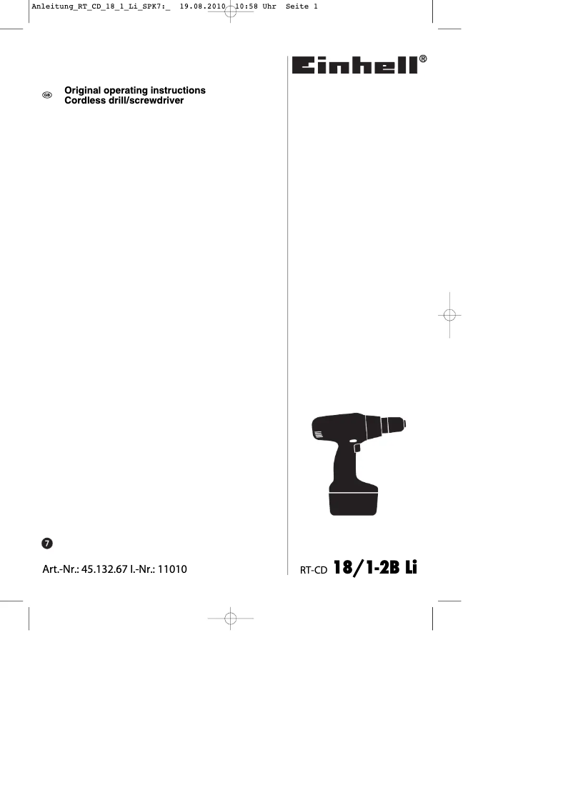 Page 1 de la notice Mode d'emploi Einhell RT-CD 10,8 Li